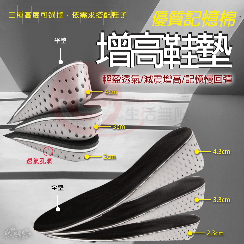 CY.優質記憶棉增高鞋墊、記憶鞋墊、後跟墊、久站鞋墊(全墊&半墊)