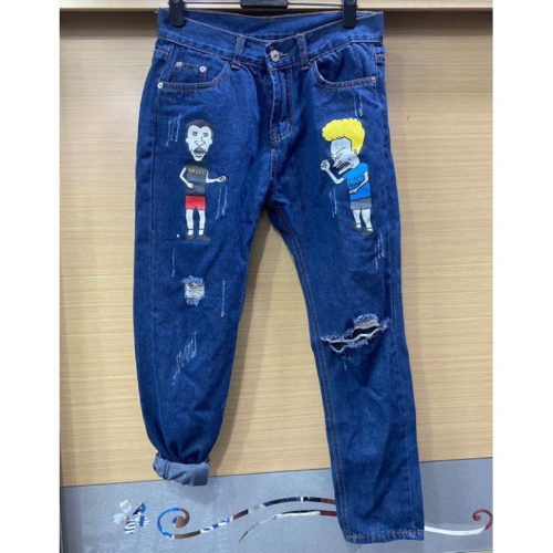 ￼Beavis and Butthead 癟四與大頭蛋 刷破牛仔九分垮褲 男友牛仔褲 /褲子