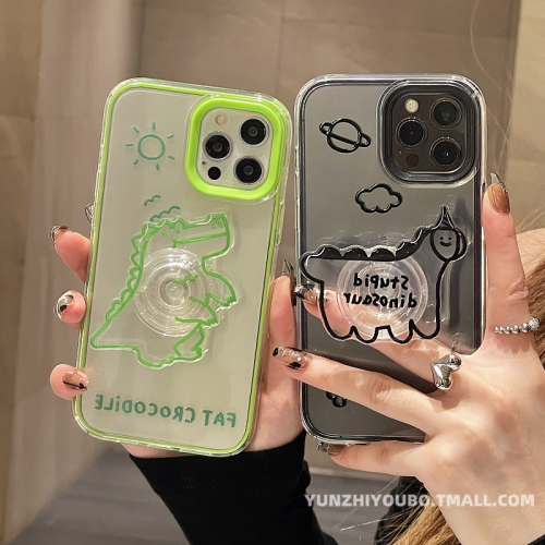 可愛線條恐龍支架適用iphone12pro max蘋果11手機殼iphonex軟硅膠xsmax情侶xr日韓8plus女款