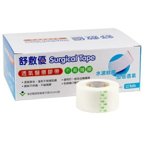 【醫康生活家】舒敷優 水波紋醫療透氣膠帶 白色 1吋(12入/盒)