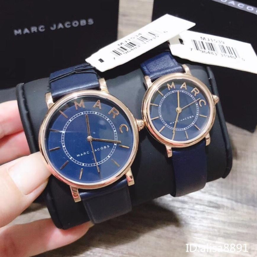 MARC JACOBS手錶 小直徑手錶女 大小號藍色皮帶錶 玫瑰金框 女生腕錶 簡約休閒石英錶 石英手錶MJ1534