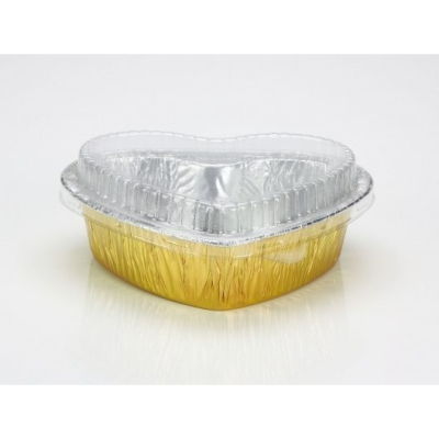 【嚴選SHOP】10入 含蓋 金色鋁箔 愛心5吋模 烘烤盒 錫箔盒 烤模 蛋糕模 火鍋 氣炸鍋配件 【H520G-A】