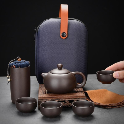 【原產地-泉州手工瓷器!贈手提包】可攜式紫砂茶具組 茶具組 隨行杯 陶瓷杯 旅行茶具組 茶葉 泡茶 茶道 茶壺 瓷器 茶