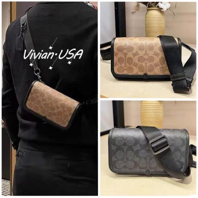 vivian美國代購✨正品 coach 新款男包 charter 手機包 小方包 斜挎包 C2602