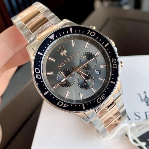 MASERATI瑪莎拉蒂手錶 時尚商務休閒男錶 三眼計時日曆防水手錶 瑪莎手錶R8873640002 間玫瑰金色鋼帶錶