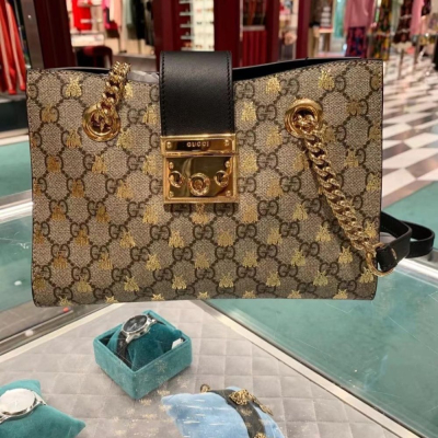 二手99新Gucci古馳女包小蜜蜂Padlock小號單肩包鏈條包498156