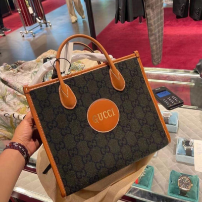 【二手99新】GUCCI 古馳 棕色 Logo老花GG羊毛拼皮 單肩斜挎手提包