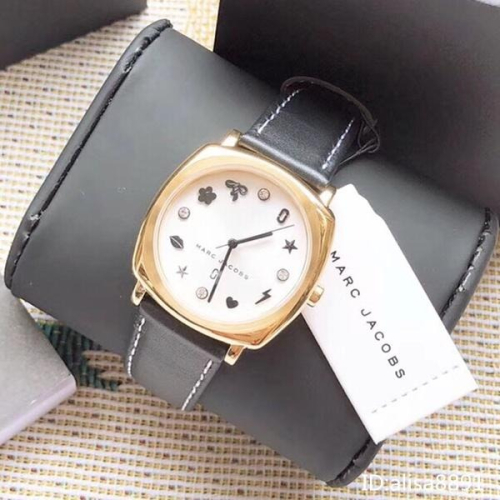 MARC JACOBS黑色白面皮帶錶 休閒時尚女錶 通勤百搭女生腕錶 大直徑手錶 MJ手錶女 簡約水鑽手錶MJ1564