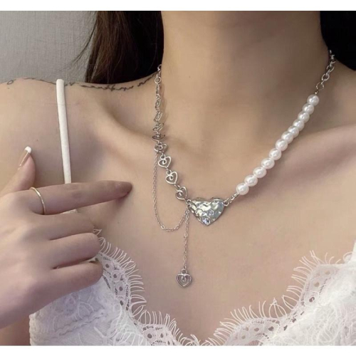 ????????｜現貨｜甜酷珍珠愛心鏈條鎖骨鏈 輕奢小眾拼接ins風頸鏈