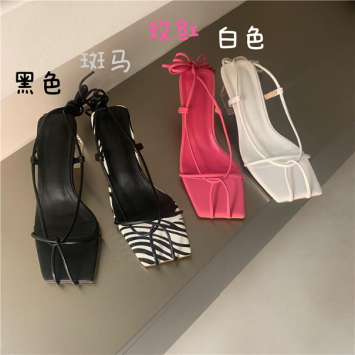 高跟鞋 法式小眾設計綁帶粗涼鞋氣質仙女風2023夏季露趾系帶羅馬鞋女