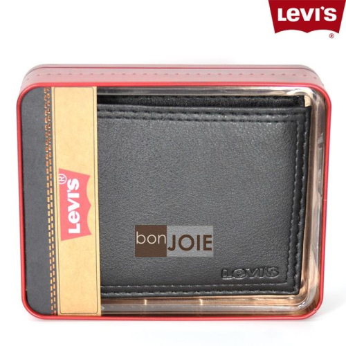 新款鐵盒裝 Levi＇s 左右翻透明窗皮夾 (黑色) Levis 三折式 短夾 實物拍攝
