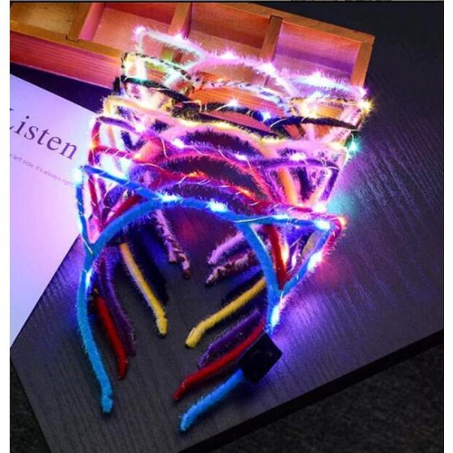 【快樂童年精品】節慶 生日派對 狂歡 大人 小孩都可以戴 貓耳朵造型發光髮箍 -多色選機出 (要指定顏色請留言)