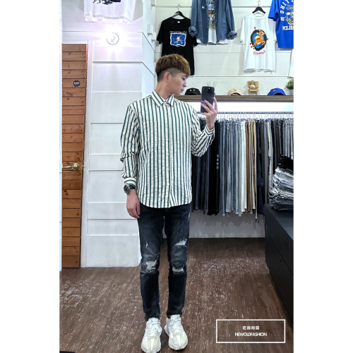 『新品上市』重磅撞色直條紋襯衫-綠(NOF23092308)
