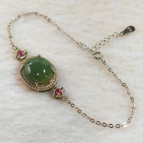 ?特惠?天然緬甸玉 A貨翡翠-油青蛋面 鑲925銀 手鍊【92jade 遇見善緣】現貨特惠