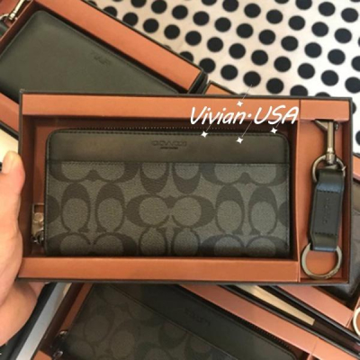 vivian美國代購✨正品 coach 男士長夾 鑰匙扣禮盒套裝 真皮長夾 長皮夾 錢包 皮夾 精美組合 男皮包