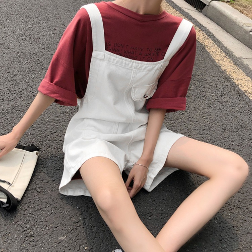 牛仔背帶短褲女2022夏季新款韓版大碼胖妹妹寬松顯瘦休閑連體褲子