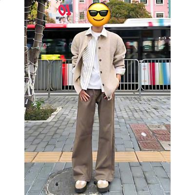 張凌赫同款咖色彎刀牛仔褲男款何蘇葉穿搭人夫感直筒闊腿微喇褲子
