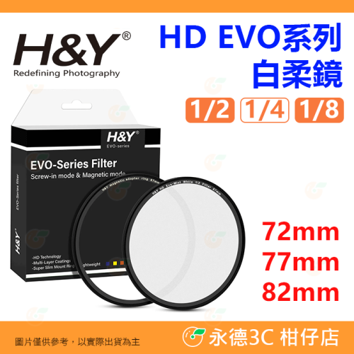 H&Y HD EVO系列 磁吸螺紋二合一 1/2 1/4 1/8 白柔焦 72mm 77mm 82mm 公司貨 濾鏡