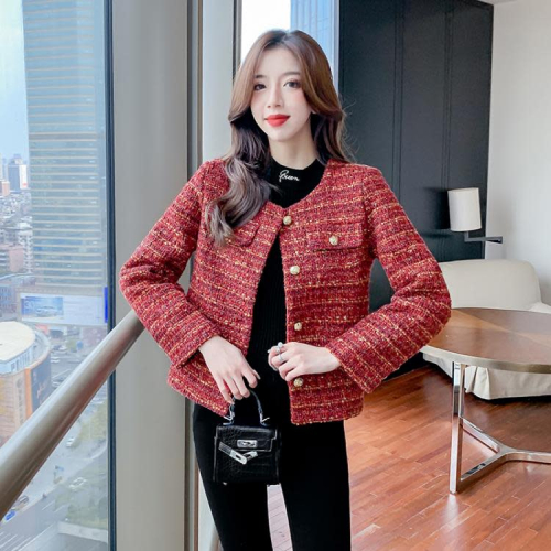 DearGod正韓女裝小香風紅色外套女秋冬季2022新款法式復古氣質高級感名媛長袖上衣