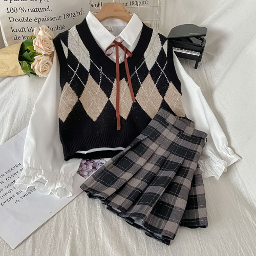 網紅炸街三件套裝裙女秋季新款時尚洋氣減齡小個子女裝套裝