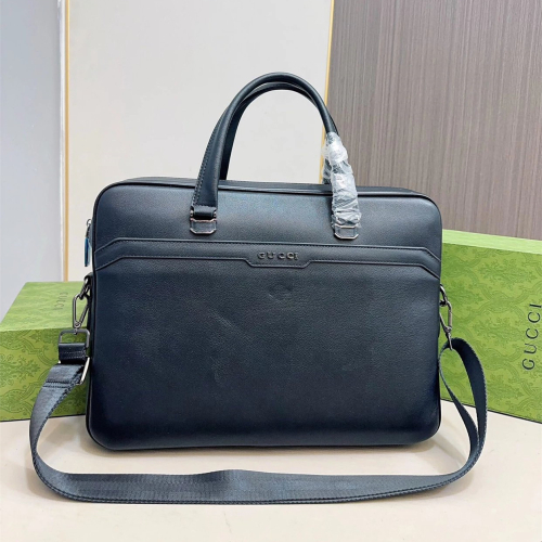 GUCCI背包 古馳公事包 黑色真皮背包 男生公事包 單肩包 斜背電腦包 多隔層筆電背包 男女通用款公事包 牛皮背包