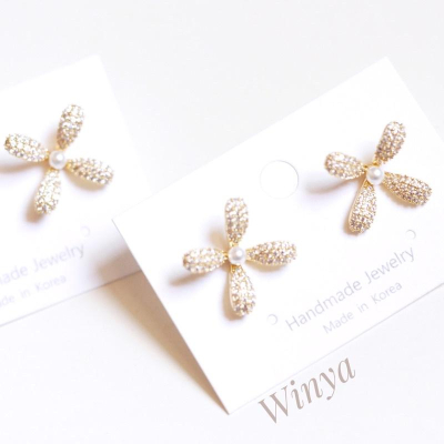 【winya 韓國飾品 現貨 】正韓 滿鑽 優雅 珍珠 耳環 限量現貨