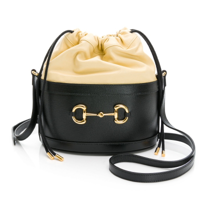 【GUCCI 古馳】 GUCCI 1955撞色水桶包 上鵝黃色下黑色 __DVSHOP 保證正貨 台灣現貨不用等