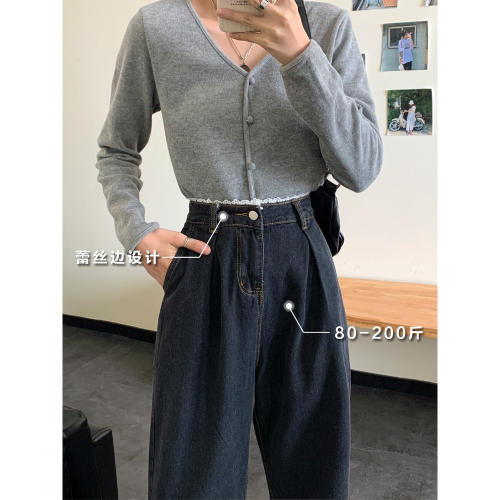 牛仔褲女春夏2022年新款大碼胖mm直筒寬松褲子高腰顯瘦闊腿老爹褲